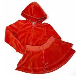 🍊🍊🍊GORGEOUS ORANGE VELOUR JUICY COUTURE TRACKSUIT CROPPED HOODIE SKIRT